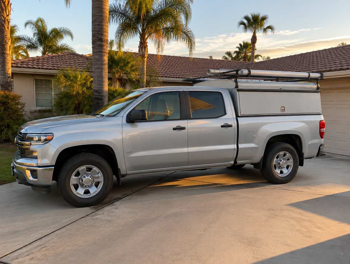 An unmarked plumbing service van parked at a home in La Habra, California
